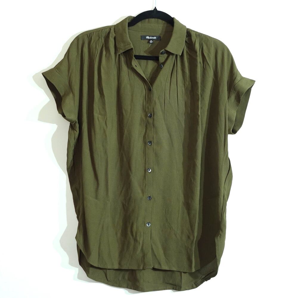 NWT Madewell Olive Green Lightweight Short Sleeve Button Up Casual Shirt Top XS